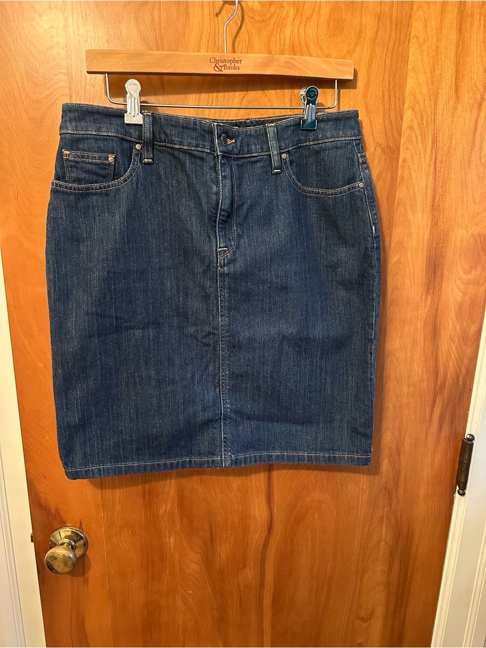 L.L. Bean Dark Blue Denim Midi Skirt
